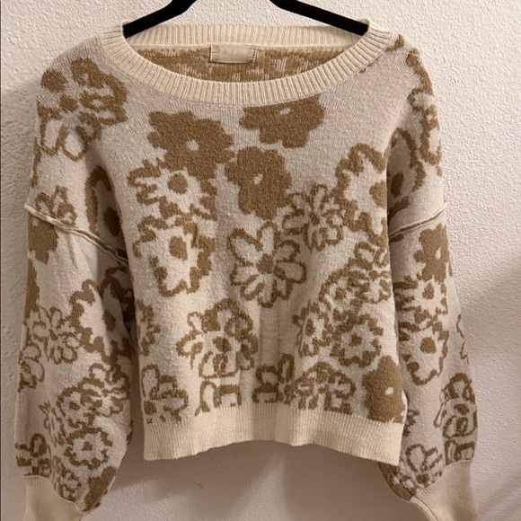 Altar'd State Sweaters - Altard State Floral Patterned Cream and Brown Sweater